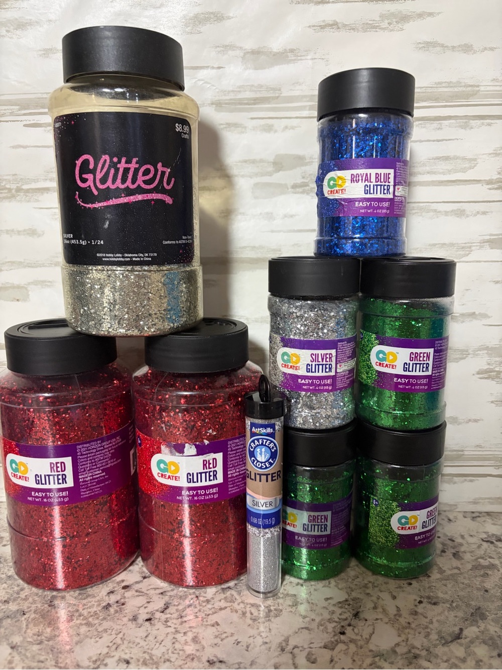 Assorted Glitter Pack Bundle– Red, Silver, Green, Royal Blue